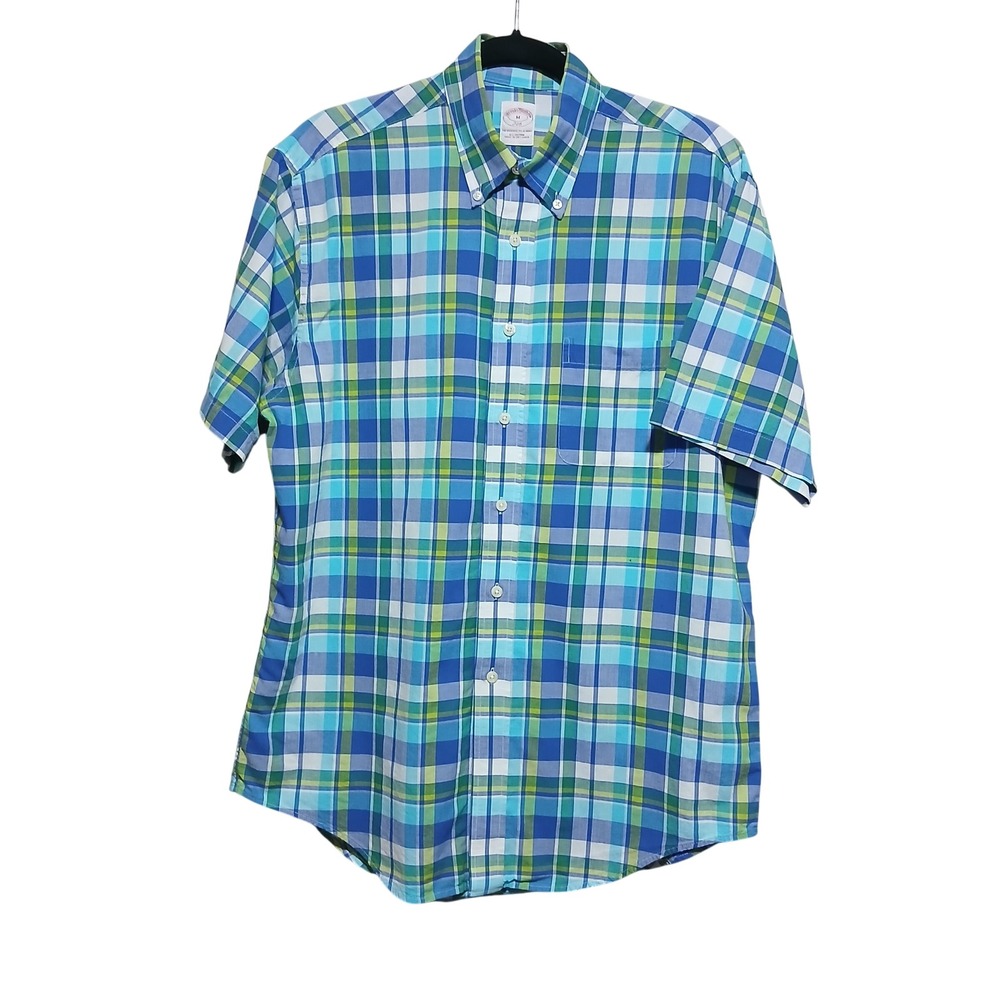 Brooks‎ Brothers 346 Mens Short Sleeve Plaid Button Down Shirt M Cotton